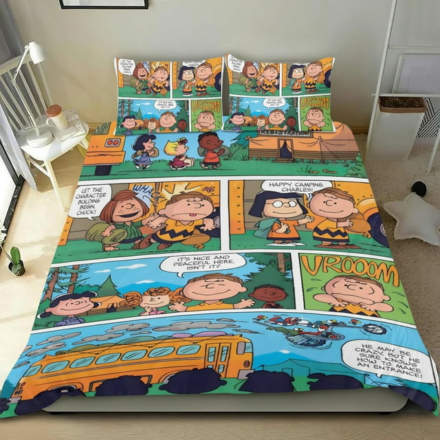 ¡Corre, Charlie Brown! (2) Conjunto de sábanas temático, trío de piezas, cómodo y amigable con la piel, diseño único, regalo de decoración para el hogar para familiares, amigos y fans,173X218cm