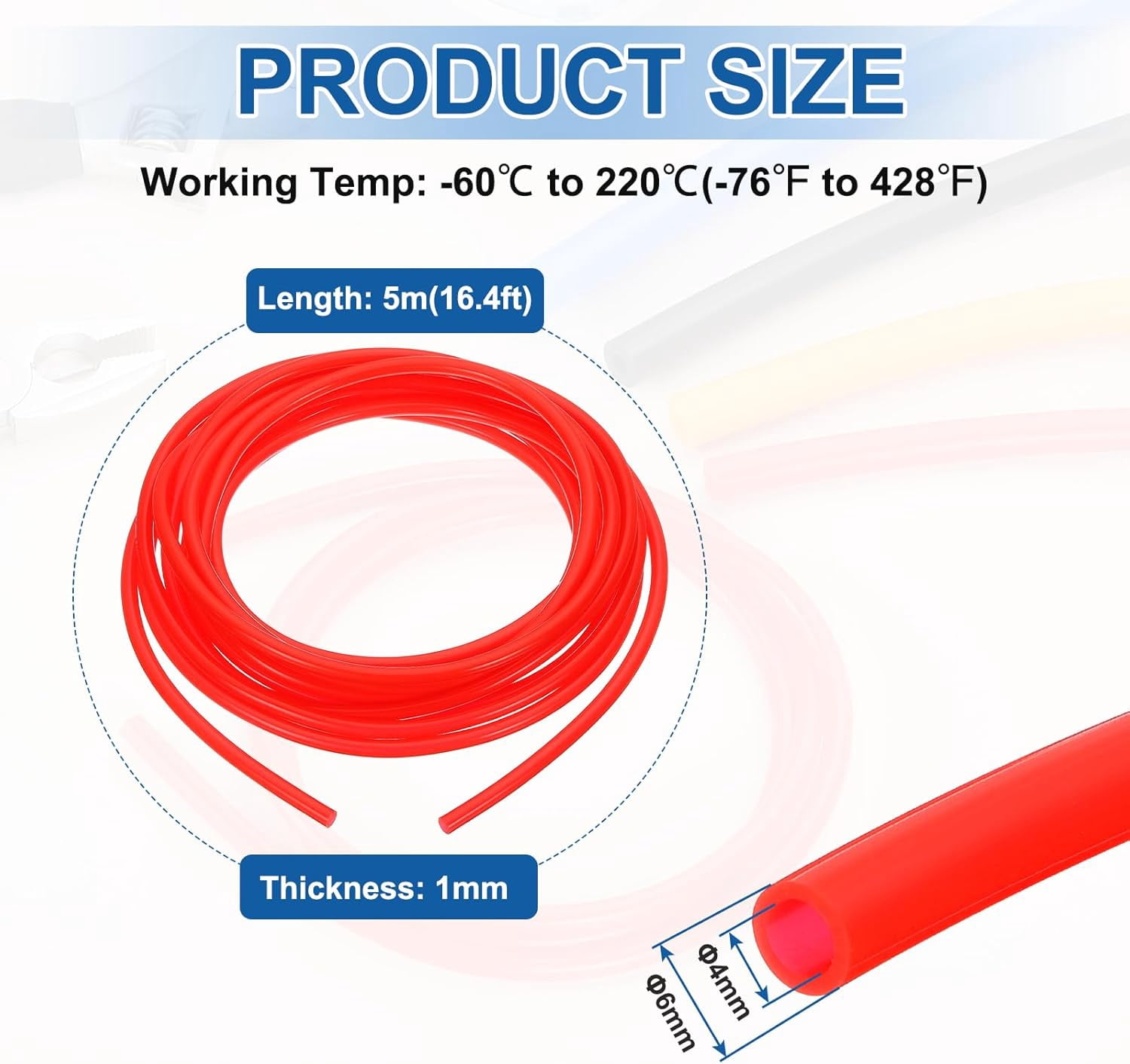 MKEUDQ-4mm ID x 6mm OD Silicone Tubing, 16.4ft High Temp Silicone Air Tube Drip Irrigation Hose Pipe for Home Brewing Wine Beer Line and Aquaponics, Red