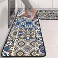 thumbnail image 2 of Kitchen Rugs Sets Of 2,Blue Ethnic Geometric Patchwork Pattern Anti Fatigue Kitchen Mat Rugs Non Slip Washable,Decorative Kitchen Floor Mats for Kitchen,Sink,Laundry,17"x47"+17"x47", 2 of 5