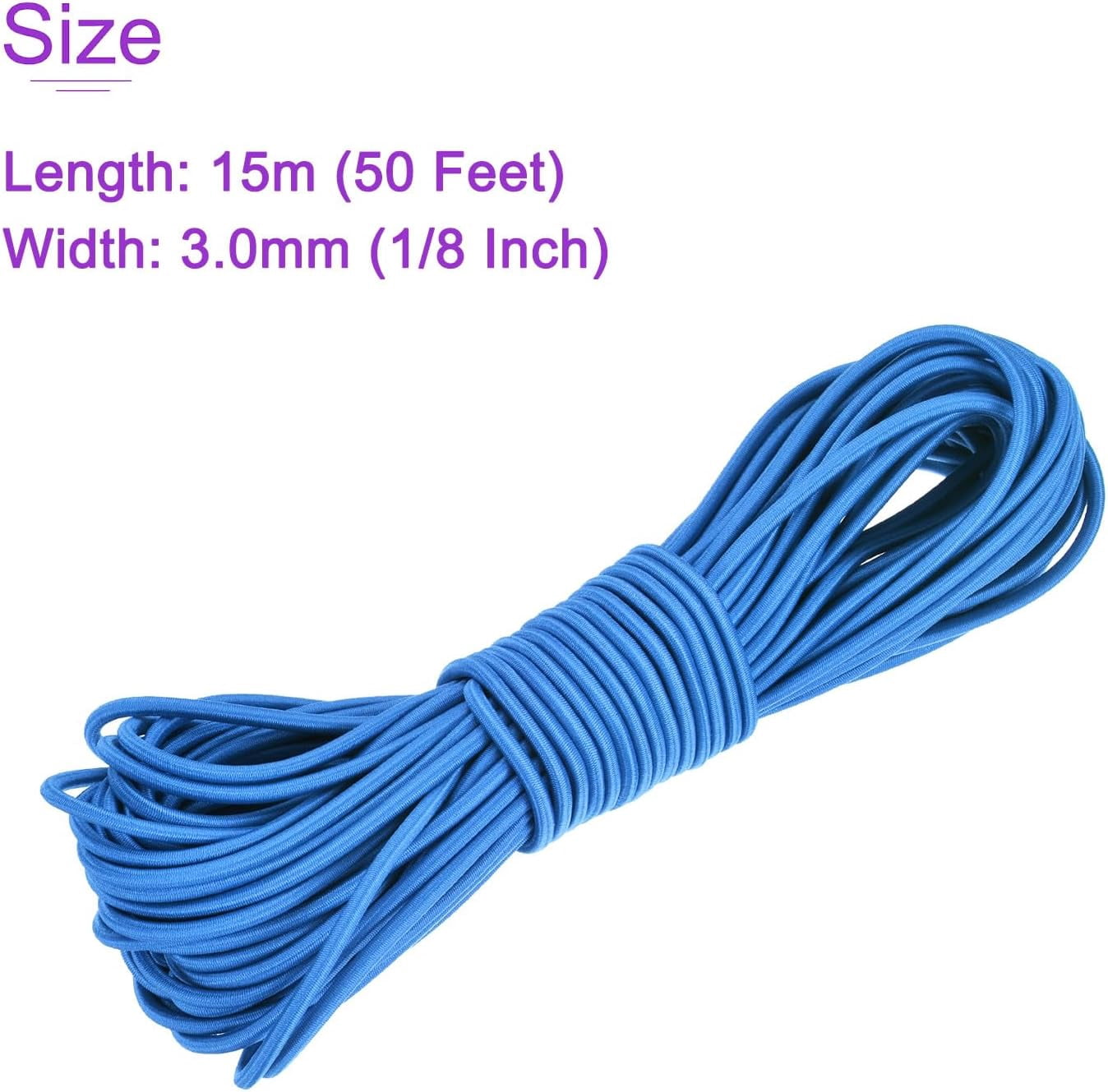 MKEUDQ-1/8 Inch Shock Cord, 50 Feet Blue Bungee Cord Tent Pole Shock Cord Round Elastic Kayak Rope Stretch String Marine Grade Heavy Polyester for DIY Projects Tie Downs