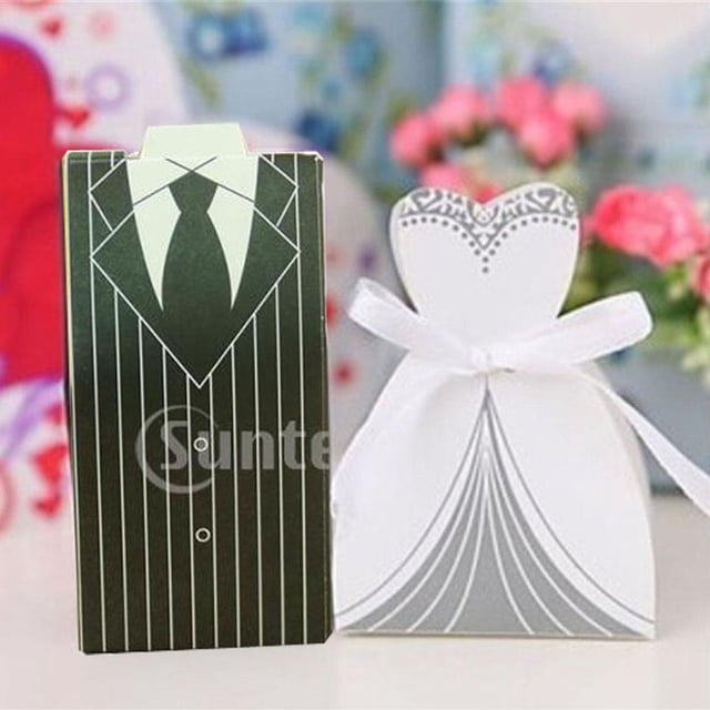 Paquete de 100 cajas románticas con 50 cintas - Decoración elegante de novio nupcial Dulces favores C Colco Cajas del caramelo