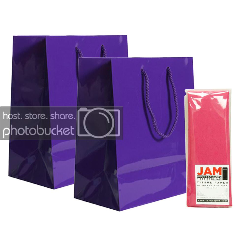 JAM Gift Bag Assortment, 2 Purple Bags & Fuchsia Pink Tissue Paper, 3/Pack