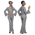 thumbnail image 5 of BOOMNY Halloween 70S Women Disco Outfit Hippie 7Pcs Sequin Top Bell Bottoms With Accessories Sets Shiny Stage Performance Partywear, 5 of 5