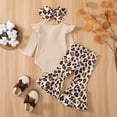 thumbnail image 6 of masbird Newborn Baby Girls Winter Outfits Clothes Sets Long Sleeves Knit Romper Top Flared Pants with Headband 3pcs Sets 0 3 6 12 18 24 Months(Khaki,0-3 M), 6 of 7