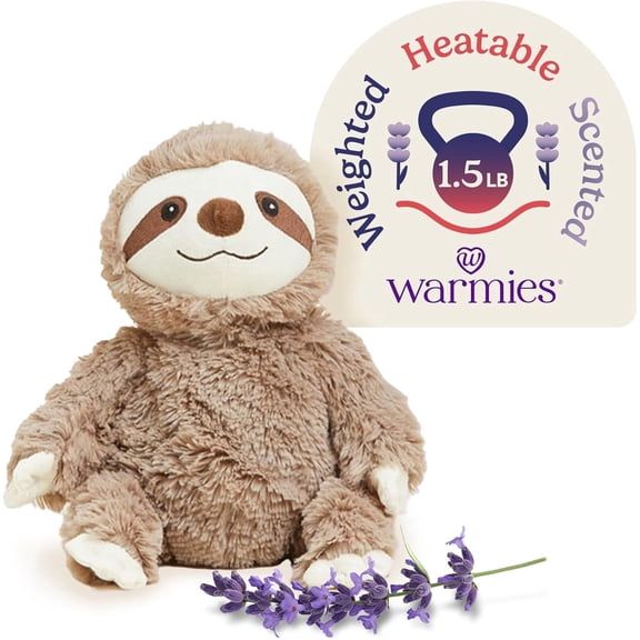 warmies 13” Sloth Stuffed Animal, Microwavable Heated Plushies and Weighted Soft Plush Toys