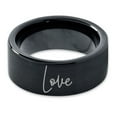 thumbnail image 2 of Tungsten Love Typography Writing Band Ring 9mm Men Women Comfort Fit Black Flat Cut Brushed Polished, 2 of 4