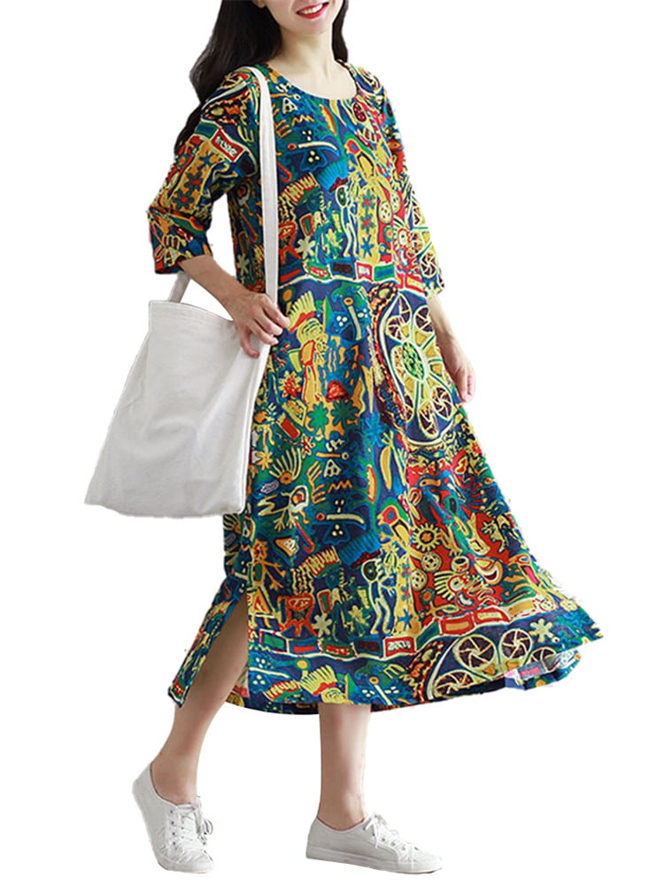 ZANZEA - ZANZEA Women Round Neck 3/4 Sleeve Floral Print Loose Pullover
