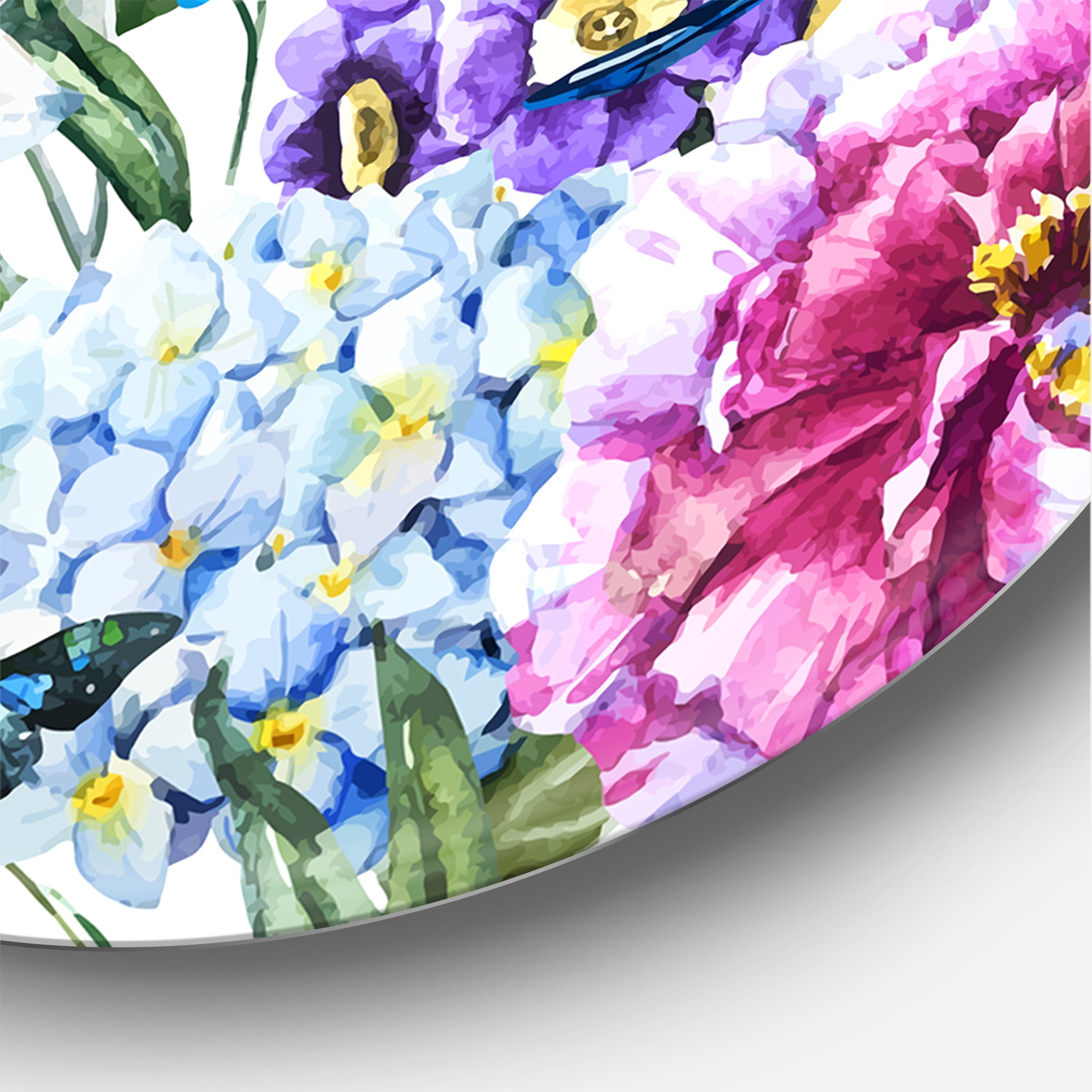 Designart 'Wildflowers and Vibrant Wild Spring Leaves XII' Modern Circle Metal Wall Art 23x23 - Disc of 23