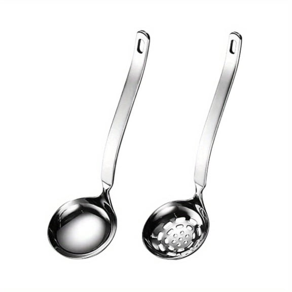 Soup Ladle Metal Stainless Steel Ladles Spoon and Slotted Colander Spoon Set Small Soup Ladle with Holes Strainer Scoop Ladles for Serving Gravy Hot Pot or Restaurant