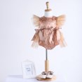 thumbnail image 3 of Toimothcn Toddler Baby Girls Romper Jumpsuit Ruffled Sleeve Casual Floral Jacquard Mesh Tulle Romper Soft Loose Breathable Jumpsuits 6-9 Months, 3 of 9