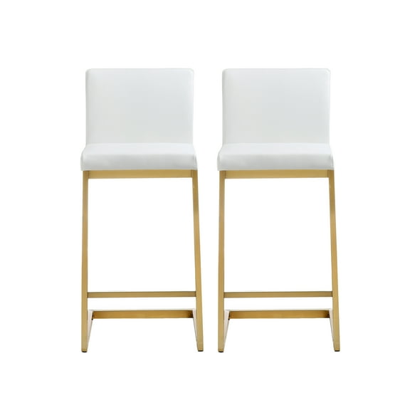 TOV Furniture Parma White Vegan Leather Counter Stool with Gold Legs - Set of 2