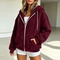 thumbnail image 5 of PRINxy Women's Cozy Sherpa Long Sleeve Hooded Full Zip Jacket with Drawstring and Side Pockets for Fall Winter Casual Wine XL, 5 of 7