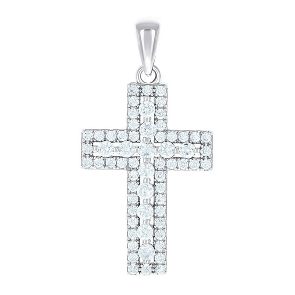 925 Sterling Silver Unisex Cubic Zirconia Cross Religious Charm Pendant Necklace 31x15.5mm Wide Pendant for Women