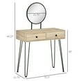 thumbnail image 3 of HOMCOM Vanity Table, Makeup Vanity Desk with Round Mirror, 2 Drawers, Modern Dressing Table for Bedroom, Oak, 3 of 10