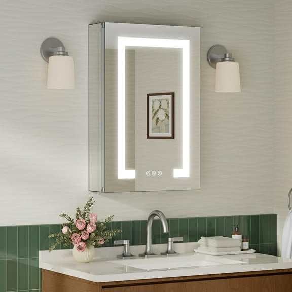 Medicine Cabinet with Lights, 16x24 inch, Only Hardwired, Anti-Fog/3 Colors/Dimmable, AL Alloy, 2 Outlets & USBs, ETL Listed, Wall Mount or Recessed Lighted Medicine Cabinet, Left Hinge