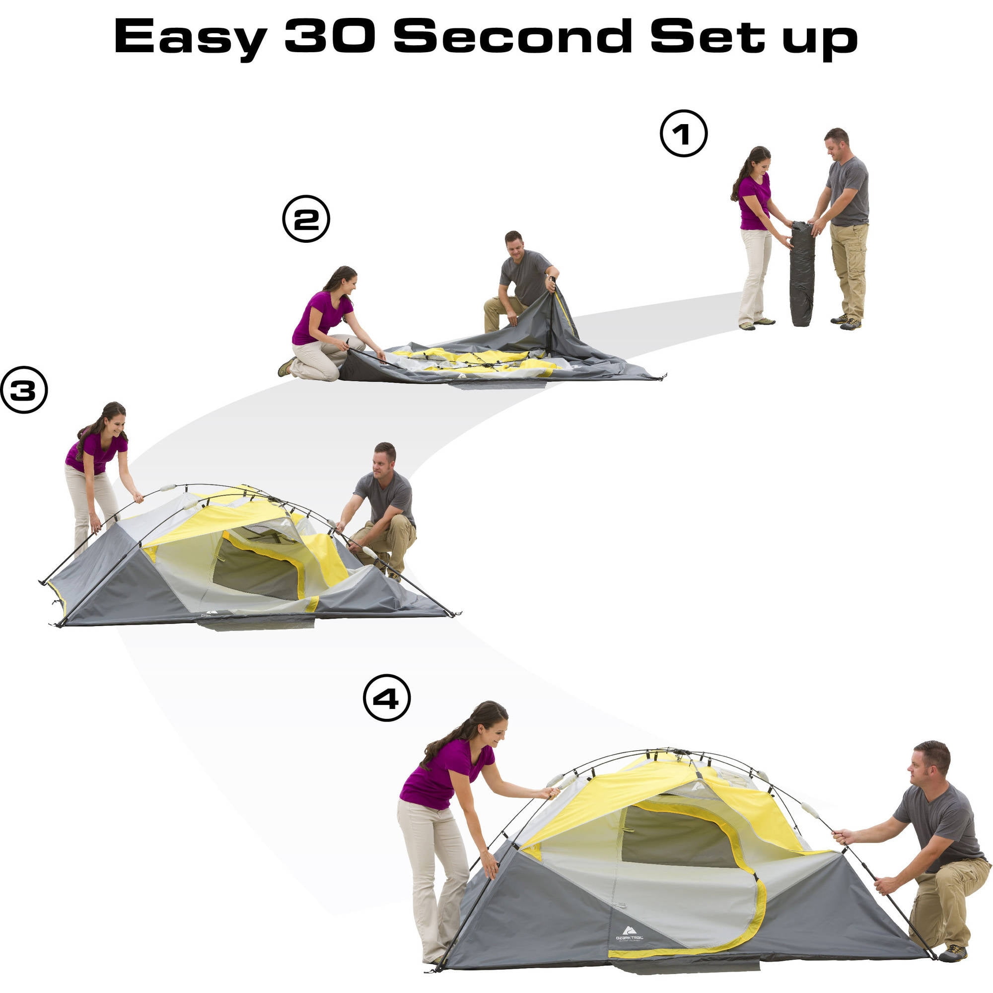 Ozark Trail Instant Dome Tent, 9 ft x 7 ft x 48 in Center Height, Sleeps 4
