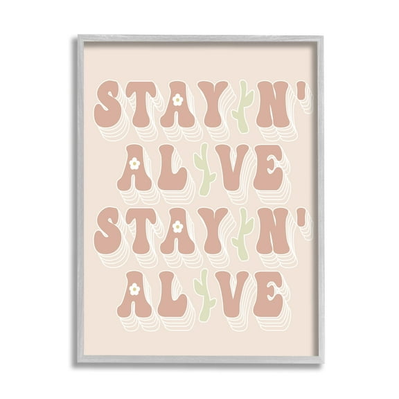 Stupell Industries Stayin' Alive Groovy Gardening Plant Text Quote Framed Wall Art, 11 x 14, Design by Lil' Rue