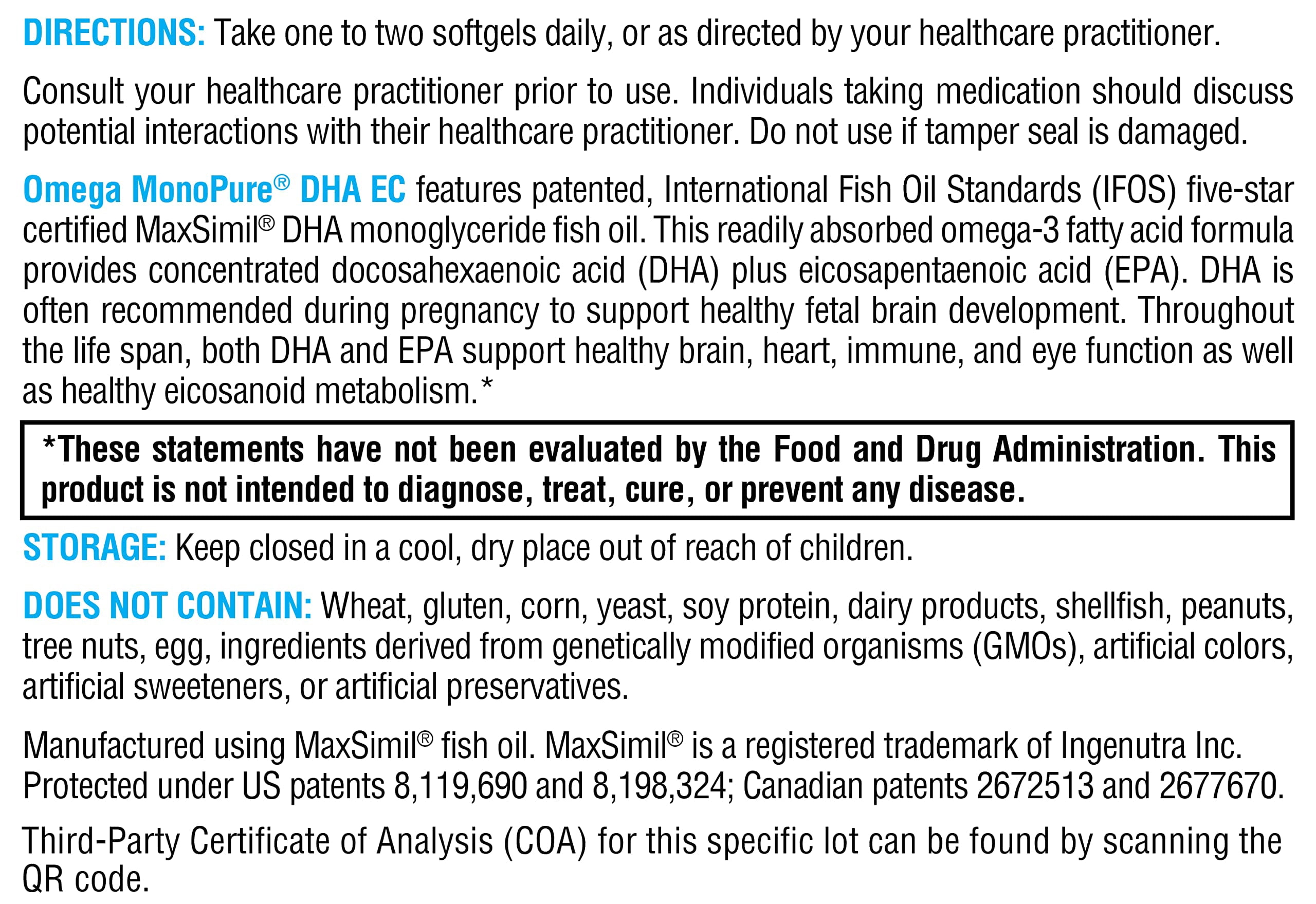 XYMOGEN Omega MonoPure DHA EC - Cardiovascular Immune & Brain Support - Concentrated DHA Fish Oil - Monoglyceride Omega-3 Supplement - 30 Softgels