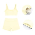 thumbnail image 2 of Womens Striped Workout Set Sport Bra and High Waisted Biker Shorts Square Neck Matching Athletic Sets Doubel Layer Color Block Strappy Gym Active Yoga Pilates Outfits Yellow L, 2 of 9