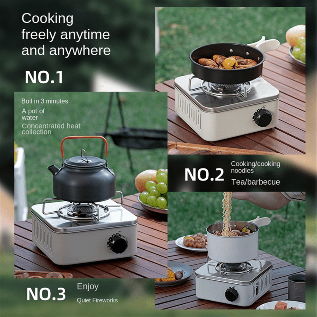Outdoor Camping Cooking Gas Stove Strong Trips Burner Grill Super Light Travel Supplies Cooking Utensils-White