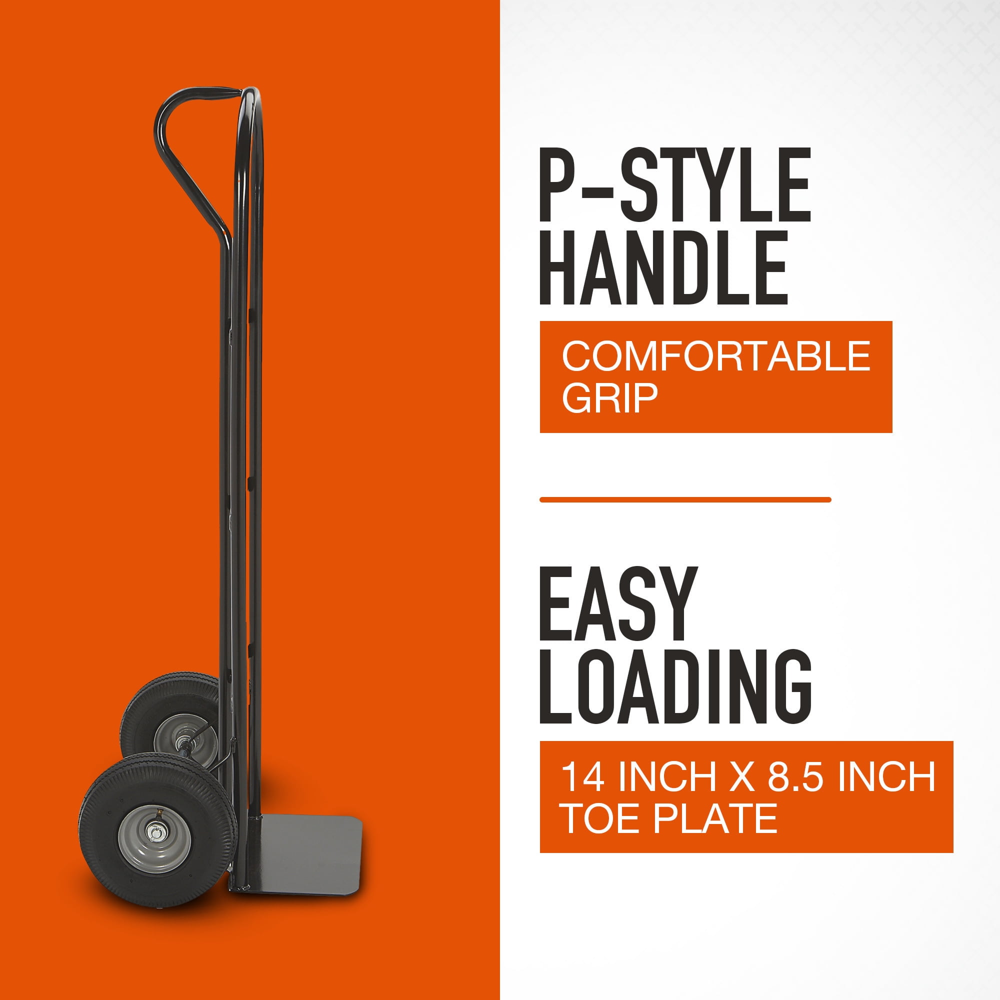 Ironton Steel Pneumatic Hand Truck, 600-Lb. Capacity, 16.93in.L x 21.65in.W x 51.57in.H
