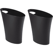 Skinny Sleek & Stylish Bathroom Trash, Small Garbage Can Wastebasket for Narrow Spaces at Home or Office, 2 Gallon Capacity, Black, 2-Pack (New Version)