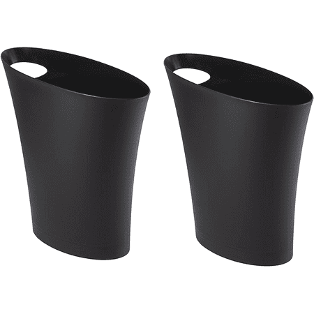Skinny Sleek & Stylish Bathroom Trash, Small Garbage Can Wastebasket for Narrow Spaces at Home or Office, 2 Gallon Capacity, Black, 2-Pack (New Version)