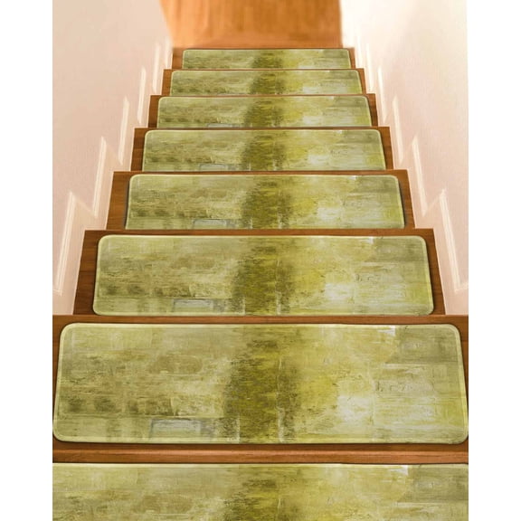 Stair Treads for Wooden Steps,Yellow Peel and Stick Stair Treads with Adhesive,Retro Oil Painting Modern Abstract Art Aesthetics Non Slip Indoor Stairs Runner Rugs Mats for Elders Dogs 8"x30" 10PCS