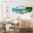 thumbnail image 4 of Elephant Stock Boats At Tropical Island Dock Wall Art - Horizontal Multi Panel Canvas - Living Room Wall Decor - Nautical Multi Panel - Blue And Green Decor - 29" x 12", 4 of 4