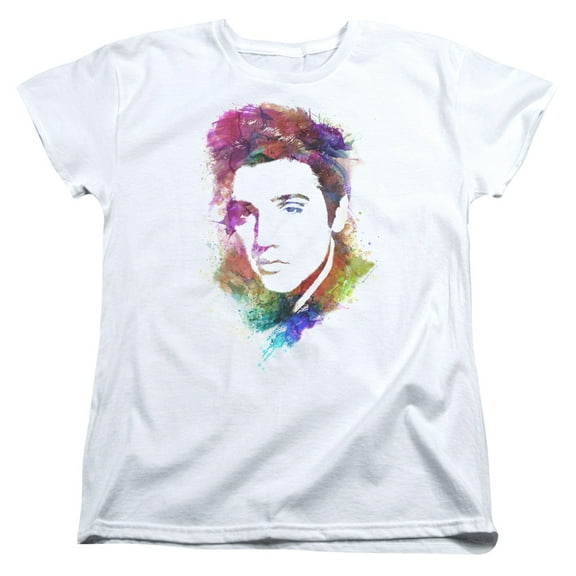Trevco ELV866-WT-5 Elvis Presley Watercolor King Short Sleeve Womens T-Shirt, White - 2X