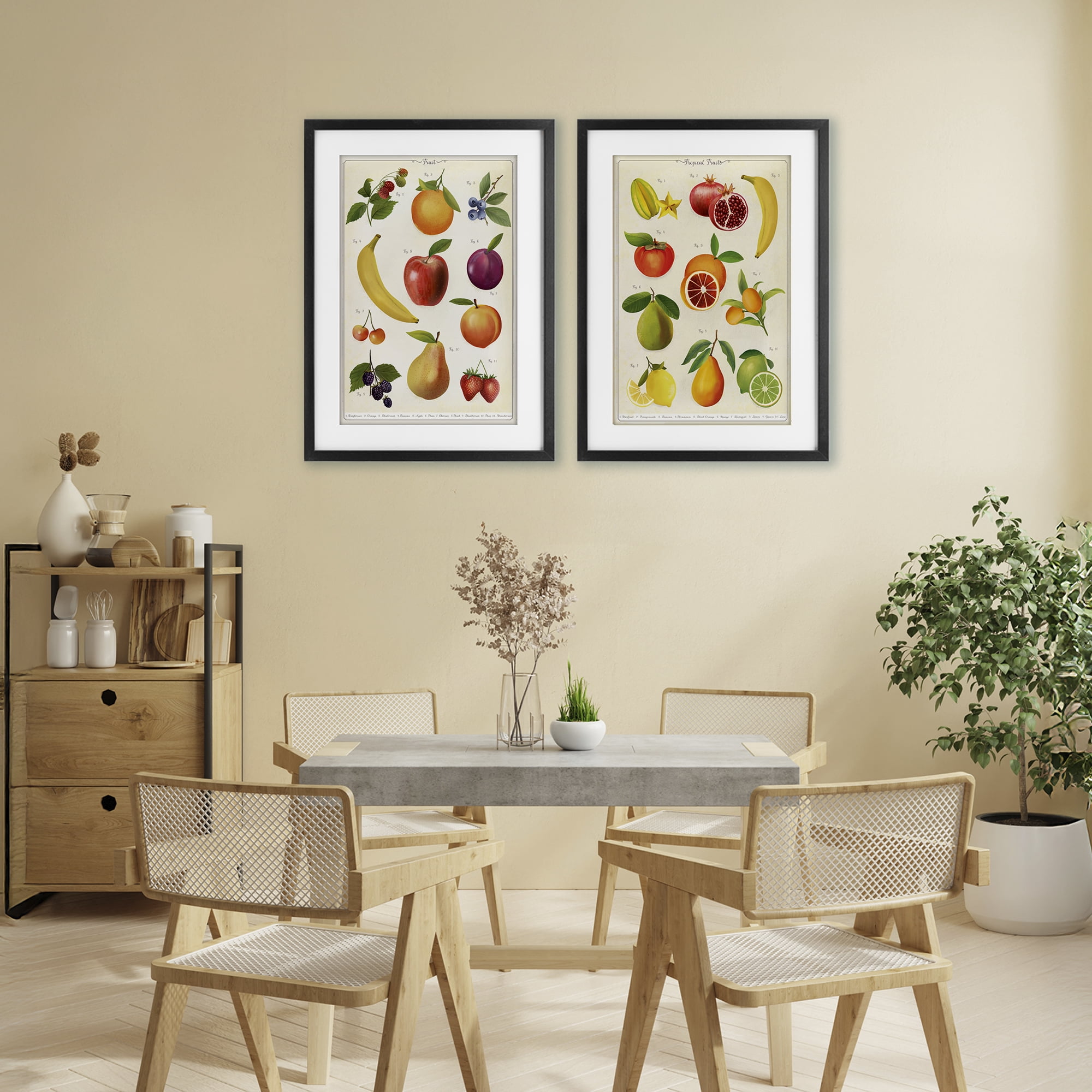 Stupell Industries Kitchen Studies Fruit 2 Piece Black Framed Print Under Glass Set, design by Diane Neukirch