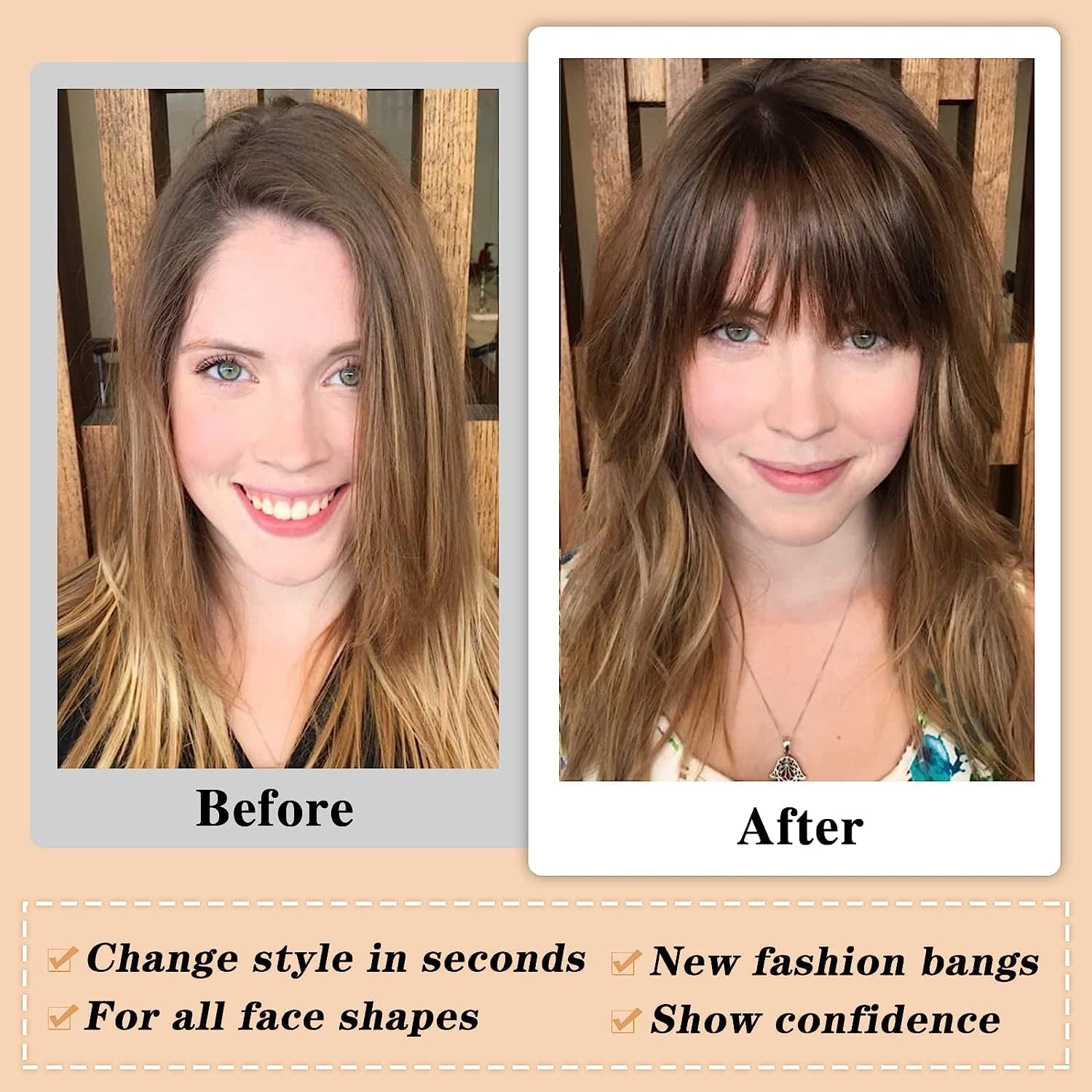Ustar Bangs Hair Clip in Bangs 100% Real Human Hair Extensions Wispy Bangs Clip on Air Bangs for Women Hairpieces Curved Bangs (Wispy Bangs, Blonde)