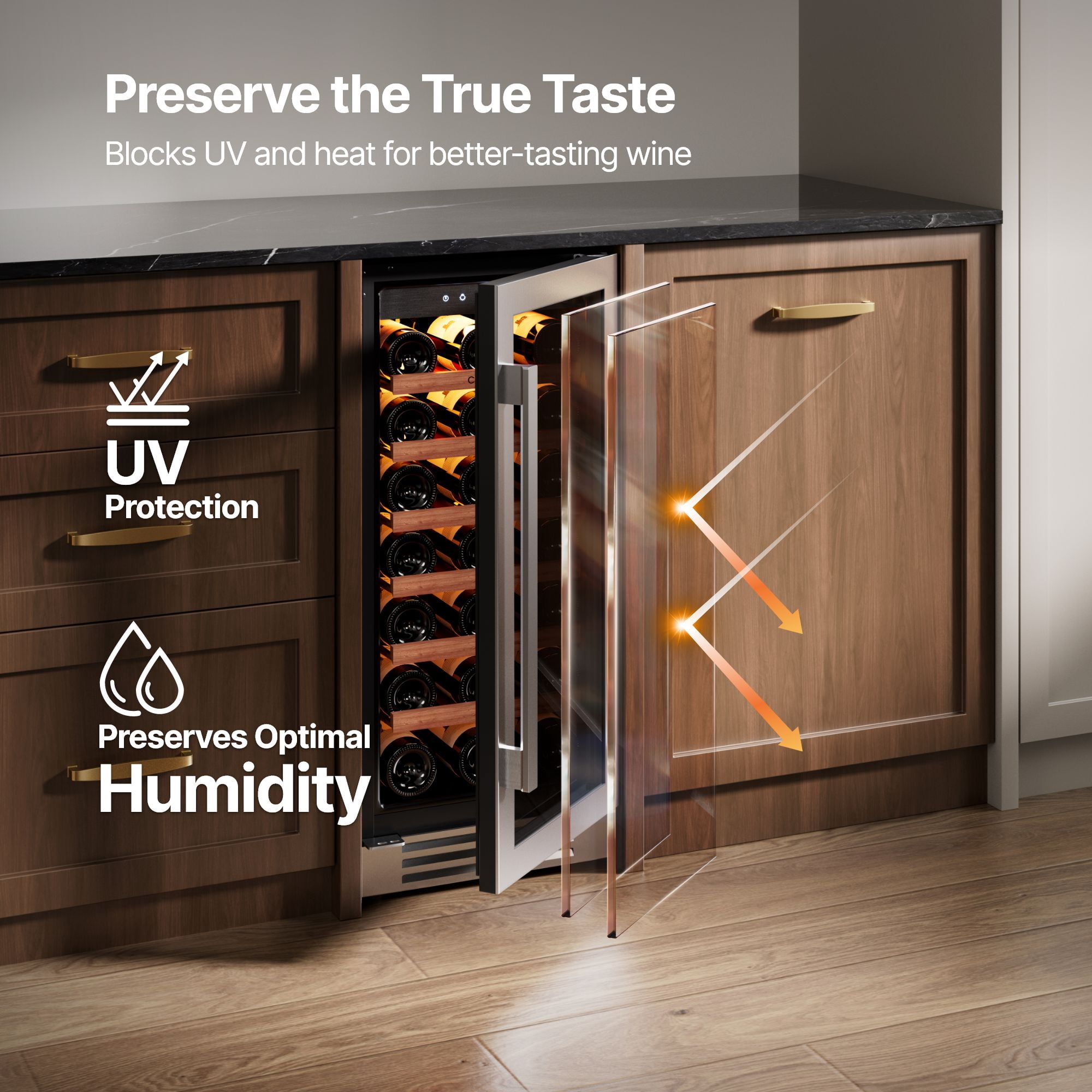 Ca'Lefort 15 inch Wine Cooler Refrigerator, 33 Bottle Wine Fridge with Glass Door Built-in & Freestanding Wine Cooler for Home/Office