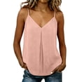 thumbnail image 2 of TGSLY Deep V Neck Linen Tank Tops for Women Lightweight Front Pleated Detail Sleeveless Vest Loose Fit Dressy Casual Adjustable Spaghetti Straps Solid Color Camisole M, 2 of 9