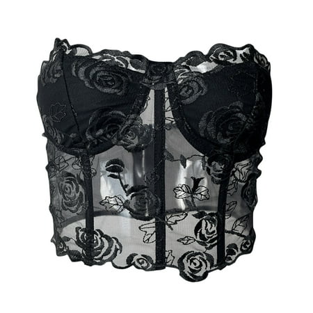

Cathalem Beard Tops for Women Women s Shaping Floral Lace Boned Bustier 2 Tee Camisole Vest Black Small