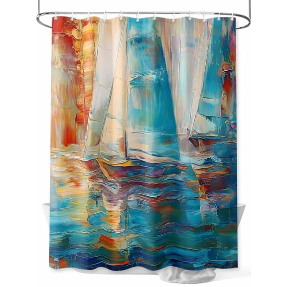 Abstract Boat Shower Curtain Set ，Waterproof Fabric Shower Curtains Color Oil Painting Minimalist Art Modernism Shower Curtains for Bathroom,Bathroom Decor 54x"78"