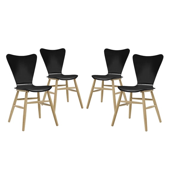 Modern Contemporary Urban Design Dining Kitchen Room Side Chair, Set of Four, Wood, Black