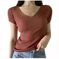 thumbnail image 4 of Hauts à Manches Courtes pour Femmes Aguichant Mode Femmes Tricoté Col en V Manches Courtes Dames Haut Uni T-Shirt T-Shirt pour Femmes Hauts Aguichant pour Femmes Hauts Aguichant Mode Femmes, 4 of 9