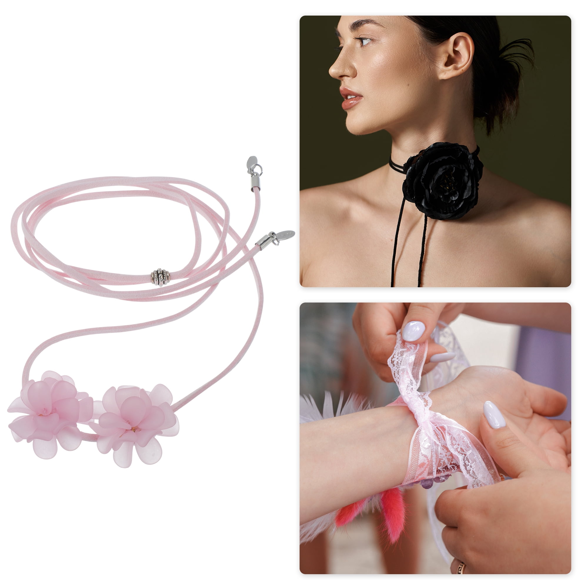 Unique Bargains Adjustable Flower Straps Choker Pink [Adjustable Frosted Flower Straps]