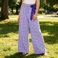 thumbnail image 4 of Pants Dqueduo Women's High-Waisted Plaid Wide-Leg Pants – Casual Elastic Waist Trousers with Pockets Purple M, 4 of 4