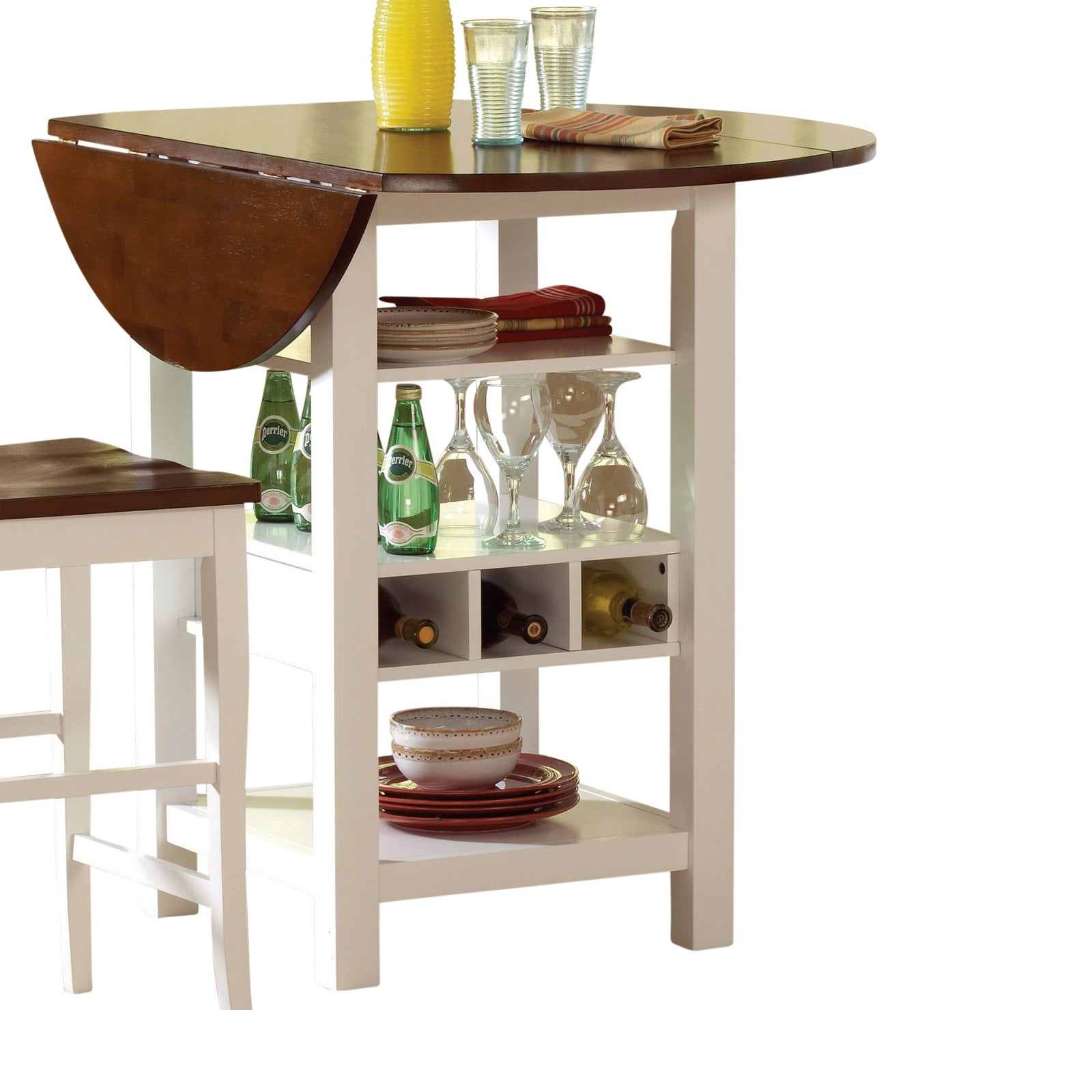Ridgewood White Round Dining Table With Built In Wine Rack Walmart Com Walmart Com