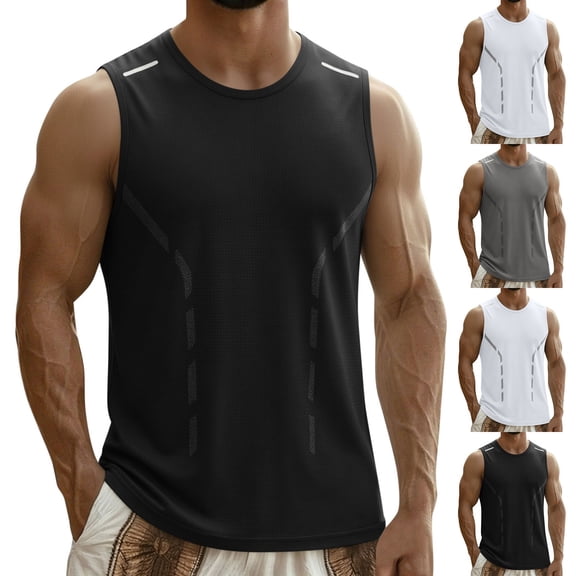 Men's Sleeveless T-Shirt Quick Dry Training Tank Top Camisole Breathable Nylon Spandex Muscle Fit Wide Shoulder Black Workout Top Fitness Gym Running Bodybuilding | Zenithor,Black L