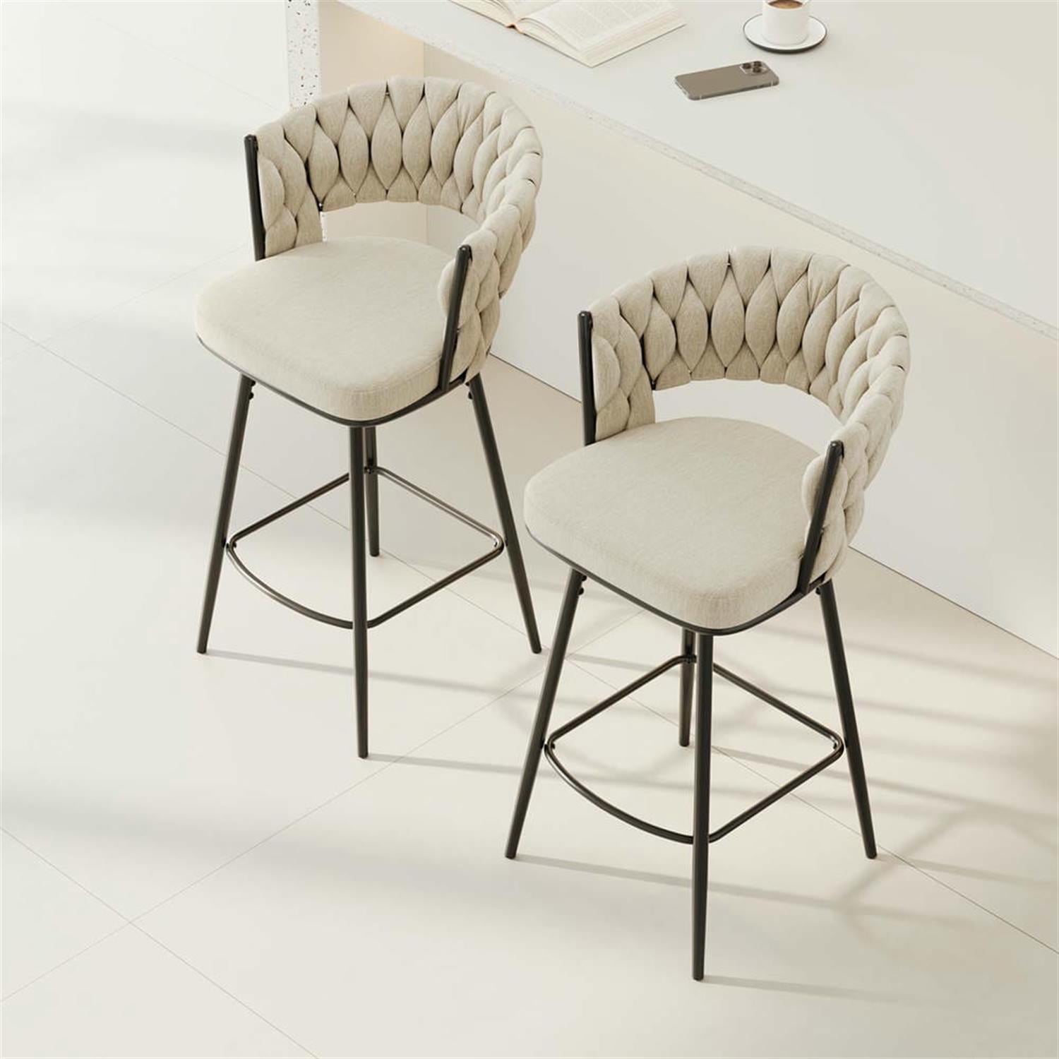 Demi Bonn 35" Counter Height Bar Stools Set of 2, Swivel Barstools with Soft Cushioned Back, Kitchen Island Countertop Chairs for Dining Room, Beige