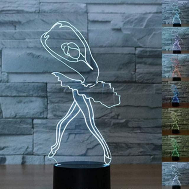 Abstractive 3D Optical Illusion Ballerina Ballet Girl Colorful Lighting Effect Touch Switch USB Powered LED Decoration Night Light Desk Lamp for Holiday Birthday Gift