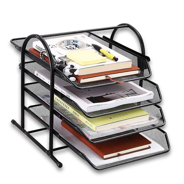 Desktop Stora Rack With 4 Sliding Trays, Mesh File Stora Rack, Suitable For , Mail, , Letters, Fs And Sorters