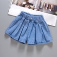 thumbnail image 6 of FAIWAD Girls Denim Shorts Summer Cute Pleated Mini Jeans Kids Elastic High Waist Pull On Shorts, 6 of 9