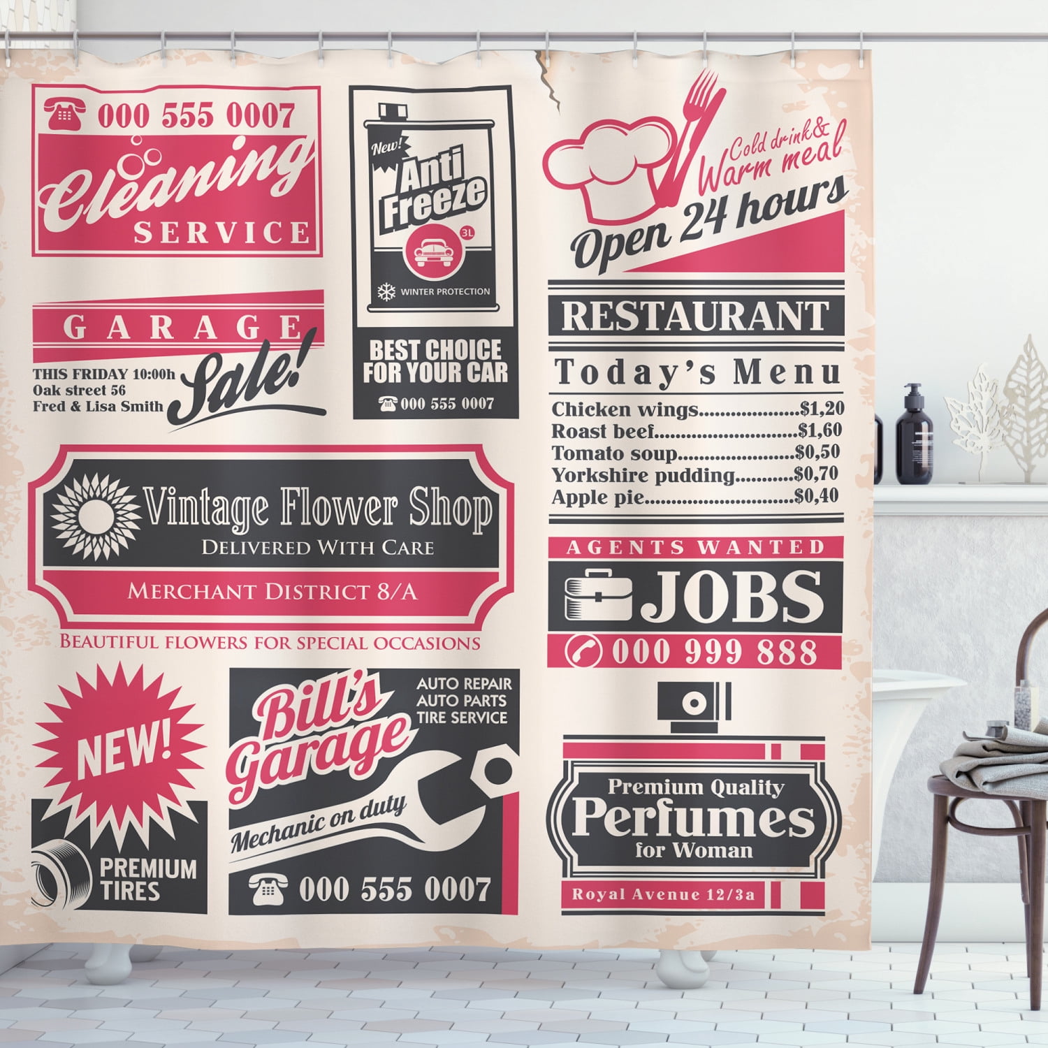 1950S Decor Retro Newspaper Magazine Design On Outdated Layout Different  Topics Title Artwork, Bathroom Accessories, 69W X 84L Inches Extra Long, By  Ambesonne - Walmart.com