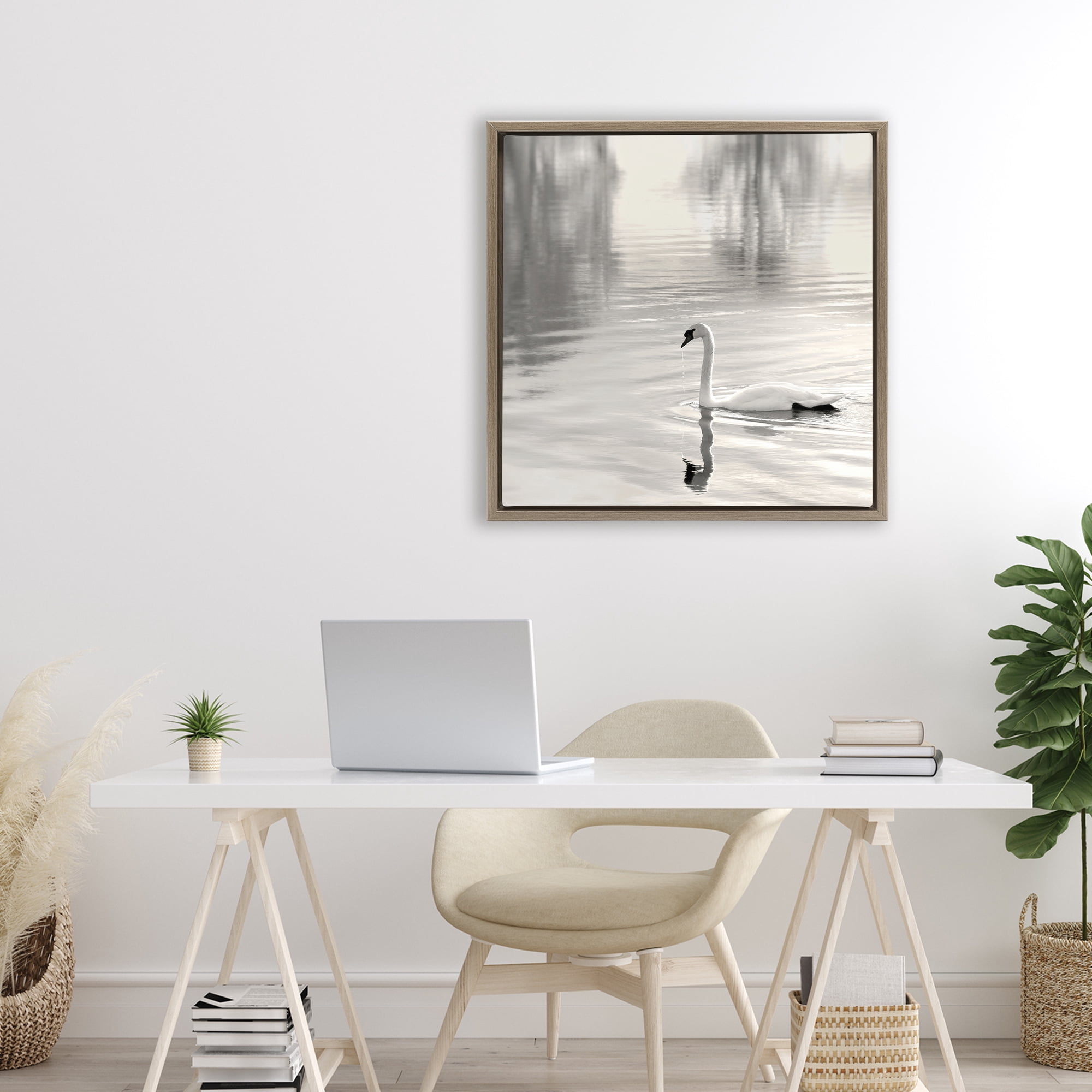 Stupell Industries Morning Sunlit Swan Brown Framed Floater Canvas Wall Art, design by Nicholas Bell