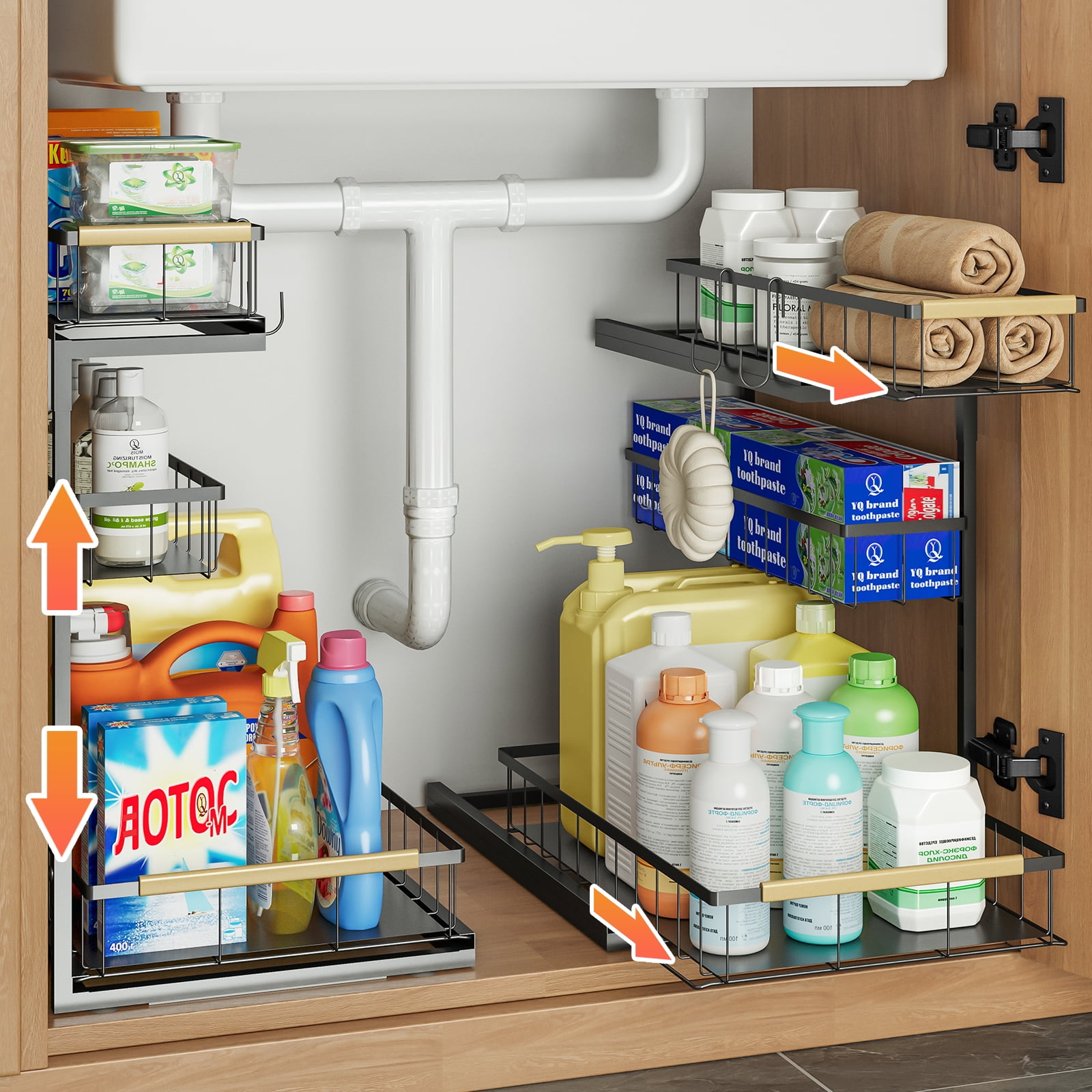 Alow Under Sink Organizer and Storage for Bathroom and Kitchen - 2 Pack Pull Out Under Cabinet Shelf Organizers - 3 Tier Sliding Out Drawer Organization for Home Cabinets Shelves and Drawers