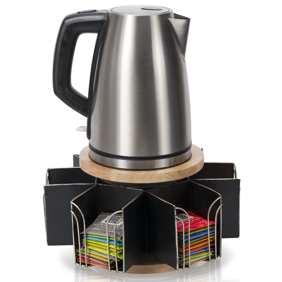 Made Easy Kit Metal Carousel Tea Bag Organizer and Kettle Stand - Modern Storage Solution for Tea Bags - Ideal for Home, Office, Kitchen